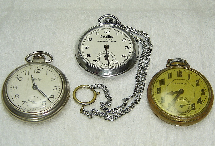 3 VINTAGE POCKET WATCHES - WESTCLOX NEW HAVEN SATELLITE